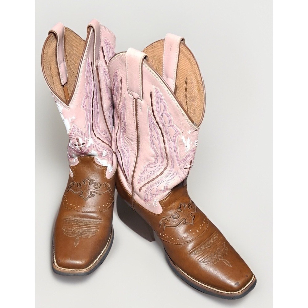 Justin Boots Kids 2667Y Brown Pink Leather Western Cowboy Boots Size 2.5 D